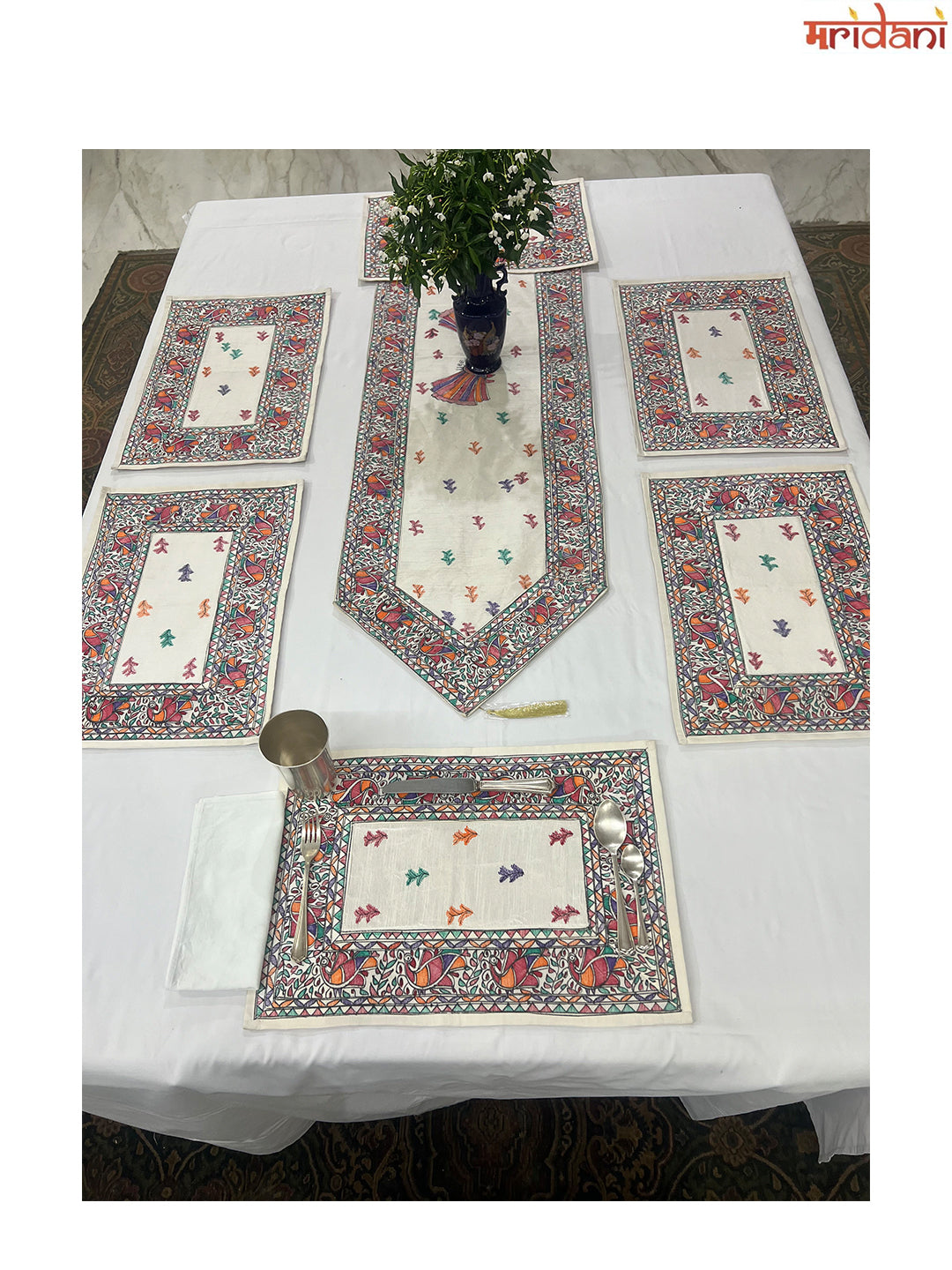 Hand-painted Madhubani Table Mat Set – Mayur Motif